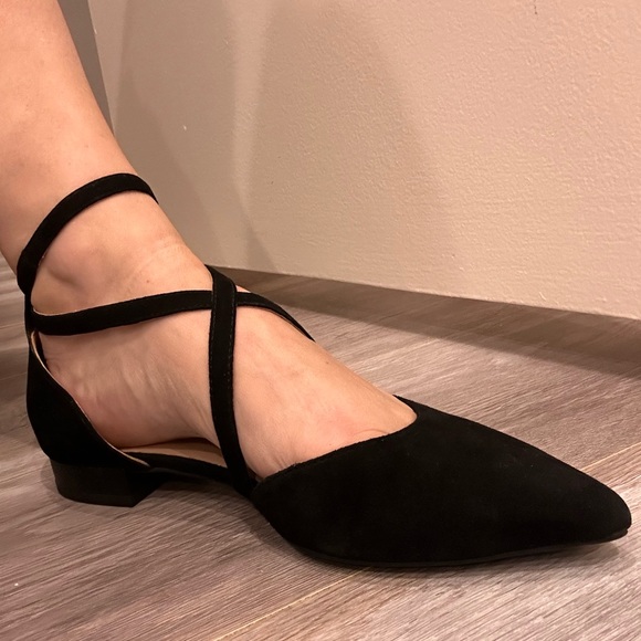 Geox Suede Pointy Toe Block Ballerina Shoes - Picture 2 of 6